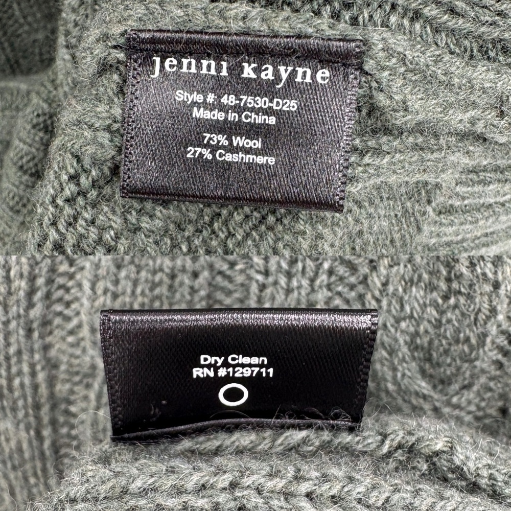 JENNI KAYNE Nell V-Neck Cable Knit Sweater in Pine XS - Picture 13 of 14